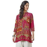 Soch Womens Red Viscose Crepe Abstract Print Tunic With Beads