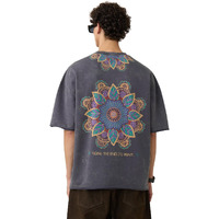 The Souled Store Samsara Men And Boys Short Sleeves Round Neck Grey Graphic Printed Cotton Super Oversized T-Shirts