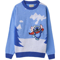 The Souled Store Official Lilo & Stitch : Winter Fun Boys Knitted Round Neck Sweater Blue