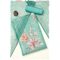 Soch Womens Turquoise Blue Silk Blend Floral Unstitch Dress Material With Sequins Work