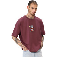 The Souled Store Beer Doggo Oversized T-Shirt For Men Boys Cotton Casual Half Sleeves Baggy Loose Fit Drop Shoulder Round Neck Maroon