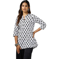 Soch Womens White Cotton Botanical Print Tunic