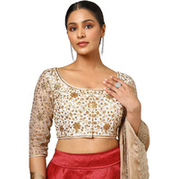 Soch Women's Net Embroidered Short Sleeve Regular Fit Blouse (Blfsemb00647_Off White 36)