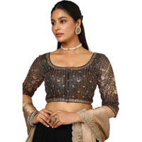 Soch Women's Net Embroidered Short Sleeve Regular Fit Blouse (Blfsemb00648_Black 34)