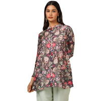 Soch Womens Charcoal Floral Print Viscose Blend A-Line Tunic