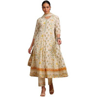 Soch Womens Yellow Cotton Botanical Print Suit Set