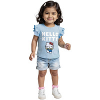 The Souled Store Hello Kitty: Kitty Love Girls Short Sleeves Round Neck Blue Graphic Printed Regular Fit Cotton T-Shirts (2-8 Yrs)