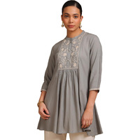Soch Womens Grey Viscose Solid Tunic With Thread Work