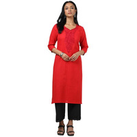 Soch Womens Red Cotton Embroidered Kurta With Thread Work