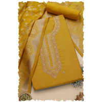 Soch Womens Mustard Modal Silk Embroidered Unstitch Dress Material With Sequins