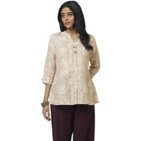 Soch Womens Cream Linen Ethnic Motifs Tunic With Beads