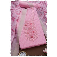 Soch Womens Pink Chanderi Geometric Print Unstitch Dress Material With Sequins