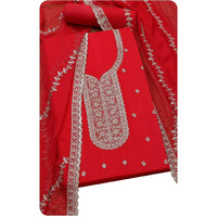 Soch Womens Fuchsia Chinon Embroidered Unstitch Dress Material With Sequins