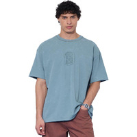 The Souled Store Originals: Blue Soul Men And Boys Short Sleeves Round Neck Blue Embroidered Cotton Oversized T-Shirts