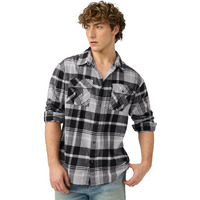 The Souled Store Plaid Shirt: Charcoal Men And Boys Long Sleeves Collared Neck Button Front Regular Fit Cotton Relaxed Shirts
