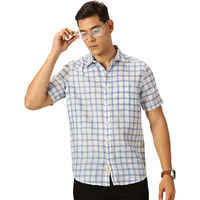Thomas Scott Mens Jute Linen Half Sleeves Checkered Casual Shirt (Ts1395_Blue, M)