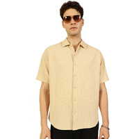 Thomas Scott Regular Fit Self Design Textured Cuban Collar Casual Shirt For Mens Beige