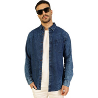 Thomas Scott Men Slim Fit Full Sleeves Denim Casual Shirt (Tsdnmsh013_Darkblue, M)