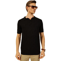 Thomas Scott Mens Regular Fit Knitted Polo Collar Tshirt (Tsfk016_Black, M)