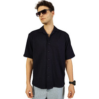 Thomas Scott Men Camp Collar Half Sleeves Textured Casual Shirt (Ts1615_Navy, L)