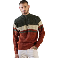Pivl Men's Winter Half Zip Trendy Sweater -Rust-M