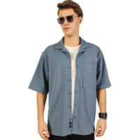 Thomas Scott Mens Oversized Fit Camp Collar Half Sleeves Textured Casual Shirt (Ts1616_Midblue, M) Mid Blue