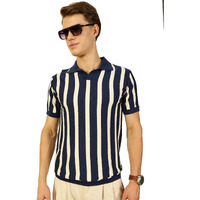 Thomas Scott Mens Cotton Half Sleeves Striped Polo Tshirt (Tsfk11_Navyblue, S)