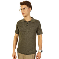 Thomas Scott Mens Knitted Half Sleeves Textured Polo Tshirt (Tsfk18_Olive, M)