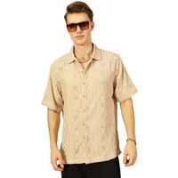 Thomas Scott Men's Premium Semi-Sheer Casual Shirt(Ts1634_Beige_Xl)