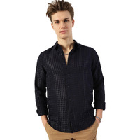 Thomas Scott Men's Spread Collar Long Sleeve Slim Fit Textured Casual Shirt(Ts1662_Navy_Xl)
