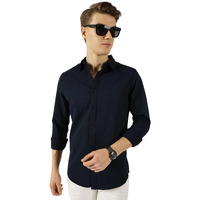 Thomas Scott Men's Button Down Collar Slim Fit Textured Casual Shirt(Ts1674_Navy_L)