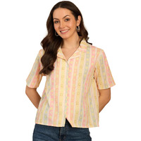 Pivl Ethnic Printed Cuban Collar Shirt Style Top || Summer Wear_Peach_Xl