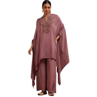 Soch Womens Onion Pink Crepe Embroidered Kaftan Suit With Cutdana