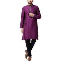 Sojanya (Since 1958) Men's Purple Jacquard Silk Kurta & Churidaar Pyjama, Size: L