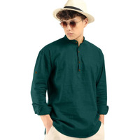 Royalscout Men's Cotton Polyester Blend Solid Regular Fit Full Sleeve Short Kurta Green