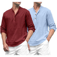 Royalscout Combo Of Men's Solid Cotton Blend Full Sleeve Straight Kurta Shirt (Pack Of 2)
