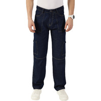 Thomas Scott Mens Mid Rise Relaxed Fit Cotton Cargo Jeans (Tsj305_Darkblue, 32)