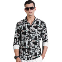 Thomas Scott Men Classic Slim Fit Printed Casual Shirt(Ts1704_Black_S)