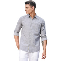 Thomas Scott Men's | Solid | Premium Linen Blend | Spread Collar | Summer Wear | Long Sleeve | Shirts For Men Grey