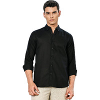 Thomas Scott Men's | Linen Blend | Solid | Button Down Collar | Premium Cotton Linen Blend | Full Sleeve | Casual Shirt For Men (Ts1490_Black_L)