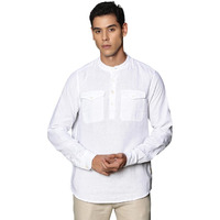 Thomas Scott Men's Premium Cotton Linen Mandarin Collar Casual Shirt (White, L)