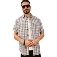 Thomas Scott Men 100% Cotton Half Sleeves Checkered Casual Shirt (White, M)