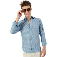 Thomas Scott Men's Spread Collar Long Sleeve Slim Fit Textured Casual Shirt(Ts1662_Blue_Xl)