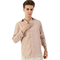 Thomas Scott Men's Spread Collar Long Sleeve Slim Fit Textured Casual Shirt(Ts1662_Pink_Xl)