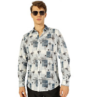 Thomas Scott Men Slim Fit Full Sleeves Cutaway Collar Printed Casual Shirt (Ts1624_Blue, M)