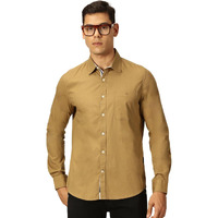 Thomas Scott 100% Cotton Long Sleeve Solid Regular Fit Casual Shirts For Mens Khaki