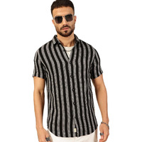Thomas Scott Men Half Sleeves Striped Casual Shirt (Ts1392_Black, L)