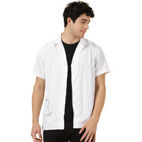 Thomas Scott Men's Cotton Blend Half Sleeves Cuban Collar Printed Casual Shirt (White, Medium)