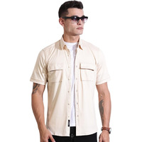 Thomas Scott Men's Half Sleeve Slim Fit Solid Double Pocket Casual Shirt(Ts1641_Cream_L)