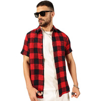 Thomas Scott Men Cotton Blend Half Sleeve Checkered Casual Shirt (Ts1390_Navy, S)